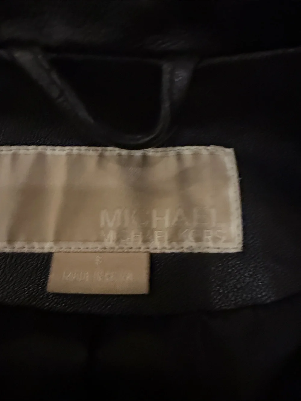 Michael Kors Black Leather Moto Jacket with Quilted Shoulder Detail